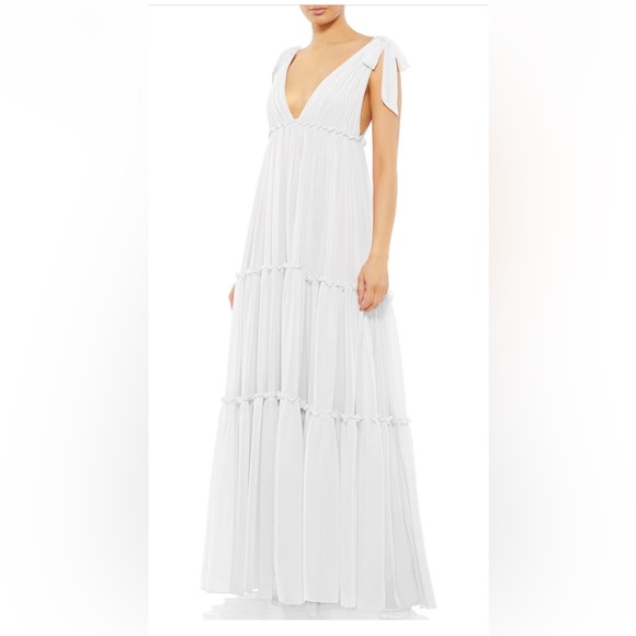 EMPIRE WAIST TIERED RUFFLE CHIFFON GOWN